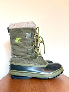 Sorel 1964 Pac Nylon Waterproof Winter Snow Boots Olive Green Size Men 7/Women 9